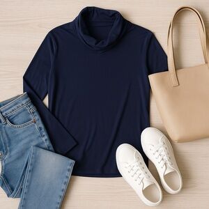 Herou XXL Navy Blue Modal Cowl Neck Top | Minimalist Layering Business Casual